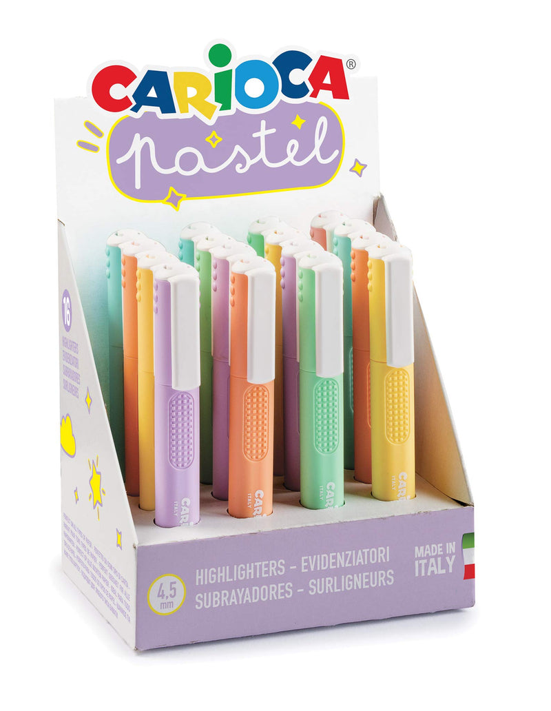 CARIOCA Pastel Highlighters, Pastel Highlighters, Pastel Highlighters, Ideal for Underlining and Highlighting, Assorted Pastel Colours, 16 Pieces