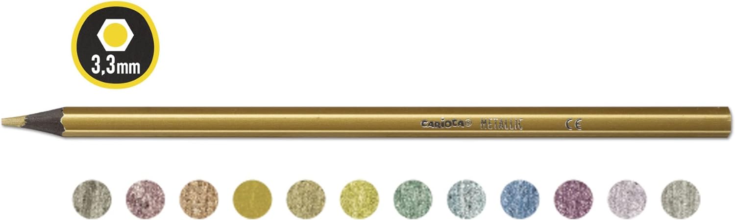 Carioca Metallic Pencils, 12 Opaque Colored Pencils with Metallic Finish, Hexagonal Shape, Colored Pencils for Kids and Adults, for Drawing and Coloring, Easy to Draw Point, Assorted Colors