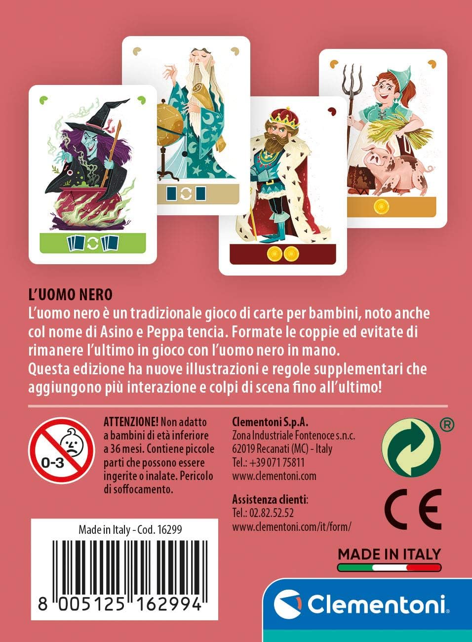 Clementoni- Hombre Negro Baraja, Juego de Cartas, 2-6 Jugadores, 5 Años+, Individual, Multicolor (16299
