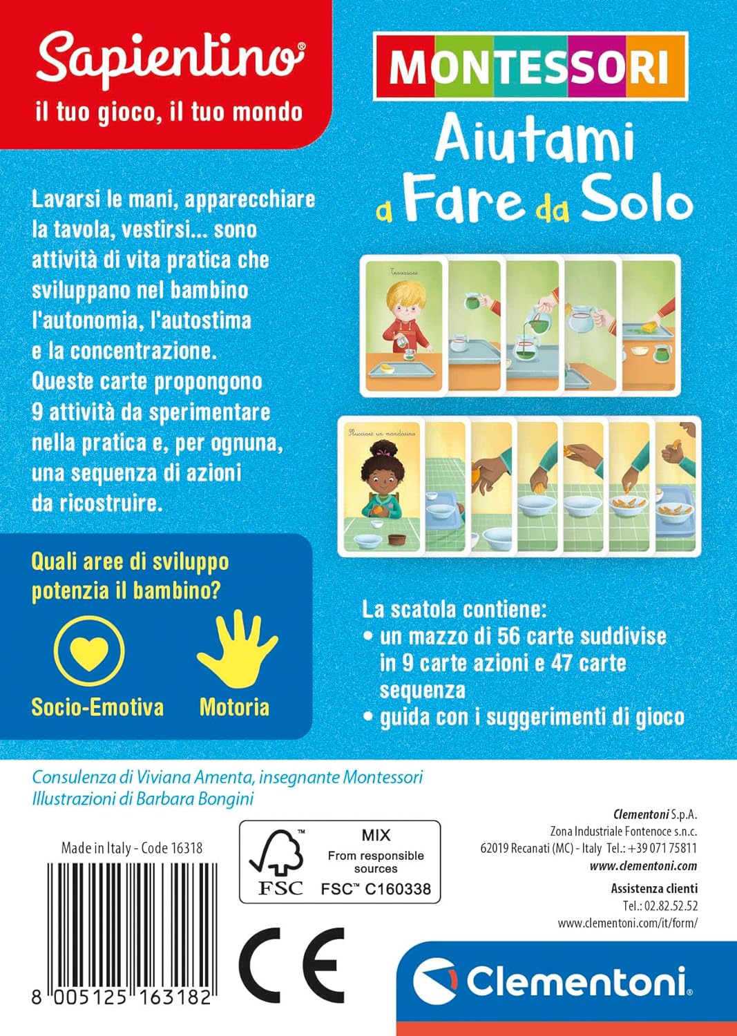 Clementoni Montessori Help Me Make Yourself Cards 2 Years (Italian Version), Educational Game, Multicoloured, 16318, Multi-Coloured