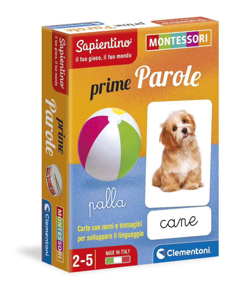 Clementoni Tarjetas Prime Words Montessori 2 años (versión Italiana), Juego Educativo, Multicolor, Talla única (16319