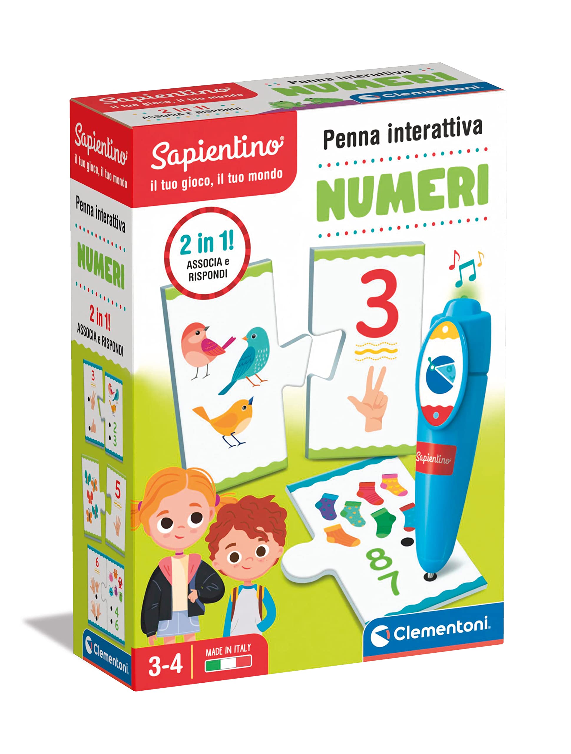 Clementoni - Sapientino interactive, Electronic educational game Talking pen (batteries included) to learn count, flashcard numbers, children 3 years, Made in Italy, Multicolor, Medium, 16381