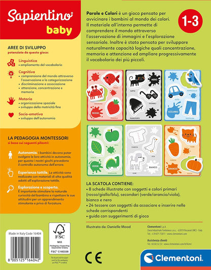 Clementoni- Sapientino Baby Parole e Colori-Gioco Educativo 1 Anno (Versione in Italiano), Giochi Montessori, Made in Italy, Multicolore, 16404