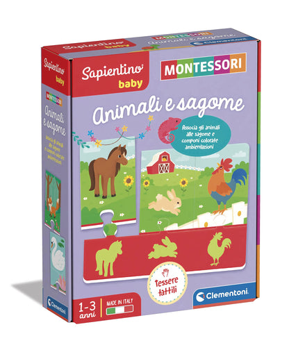 Clementoni- Sapientino Baby Animales y Siluetas – Juego Educativo 1 año (versión en Italiano), Giochi Montessori, Made in Italy, Multicolor, Small (16408