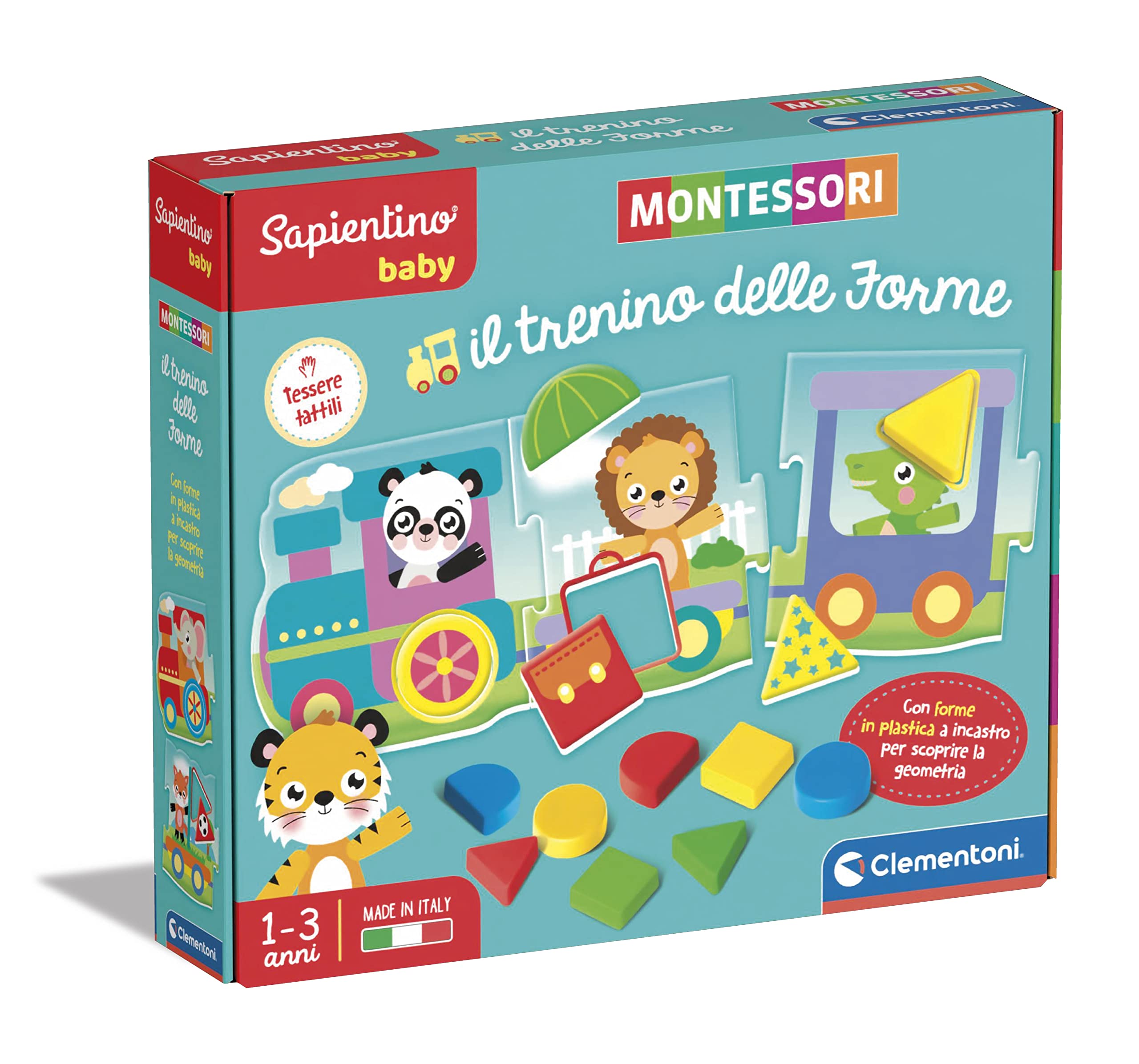 Clementoni - Sapientino Baby Train of Shapes - Educational Game 1 Year (Italian Version), Montessori Games, Made in Italy, Multicoloured, 16414