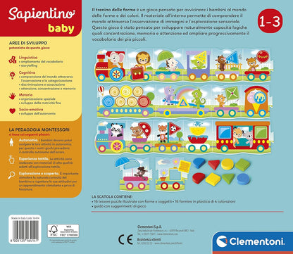 Clementoni - Sapientino Baby Train of Shapes - Educational Game 1 Year (Italian Version), Montessori Games, Made in Italy, Multicoloured, 16414