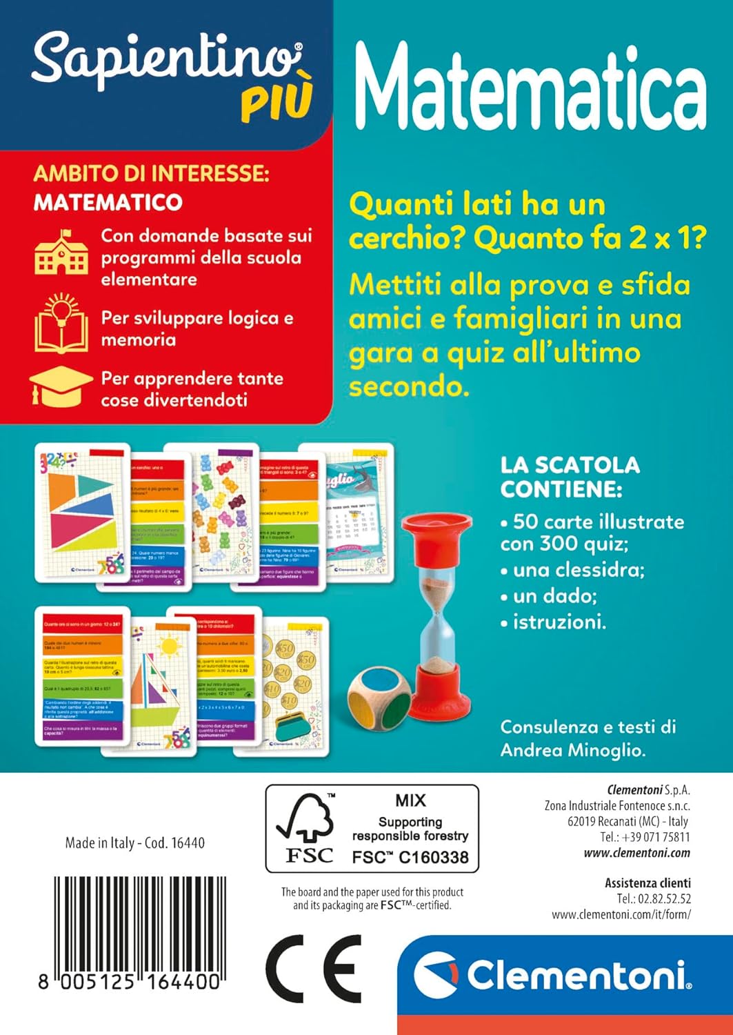 Clementoni Sapientino più - Matematica, 300 Quiz e 50 Cards Educative per Bambini 6-10 Anni, Impara Numeri e Operazioni, Made in Italy, Lingua Italiana, 16440