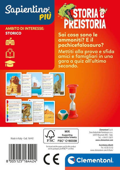 Clementoni 16442 Sapientino Plus Head Prestory-Educational Game for 6 Years, Quiz, Flashcards History-Made in Italy, Italian Map history and prehistory