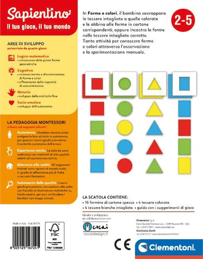 Clementoni - Sapientino Shapes Flashcard Geometric Figures and Colours, Montessori Game 2 Years, Montessori Educational Method, Made in Italy, Multicoloured, Medium, 16724