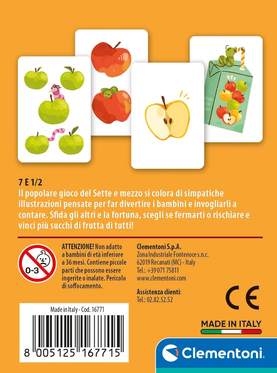 Clementoni- 7 e Mezzo-Carte 6 Anni, Gioco da Tavolo Bambini, 2-5 Giocatori-Made in Italy, Colore Italiano, 16771