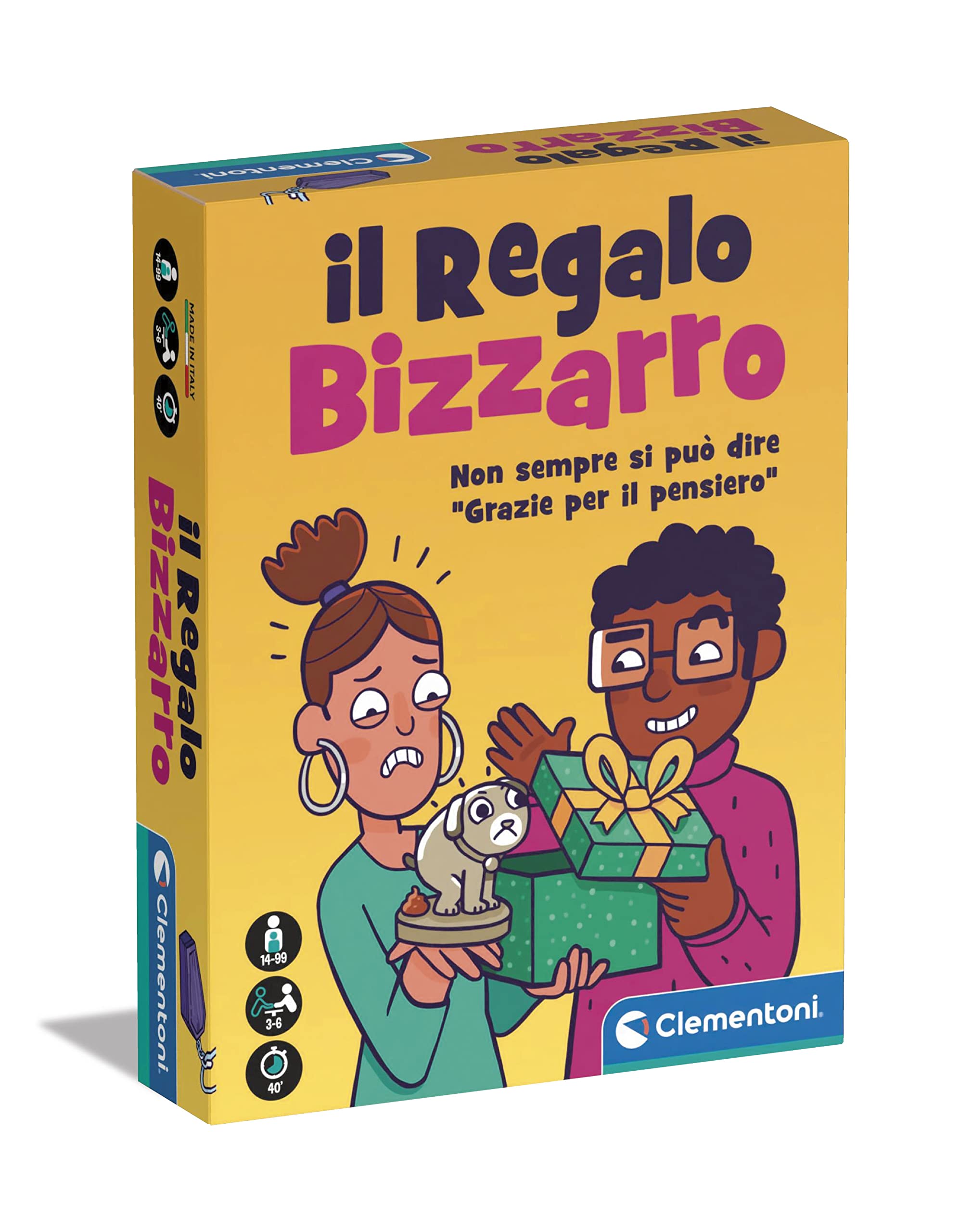 Clementoni 16777 Party Game-Das Bizarre Geschenk-Brettspiel, Kartenspiel, Gesellschaftsspiel für Erwachsene, 3-6 Spieler-Made in Italy, Italienisch