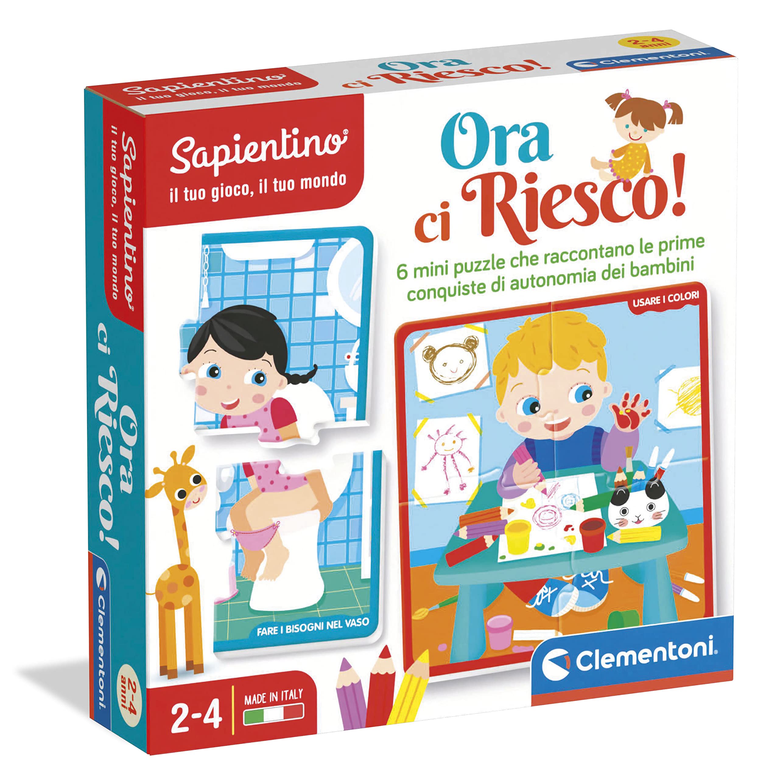 Clementoni - Sapientino-Ora Ci Riesco-Educational Game 2 Years, Sequence Puzzle, Embedding Tiles, Flashcards-Made in Italy, Italian Colour, 16783