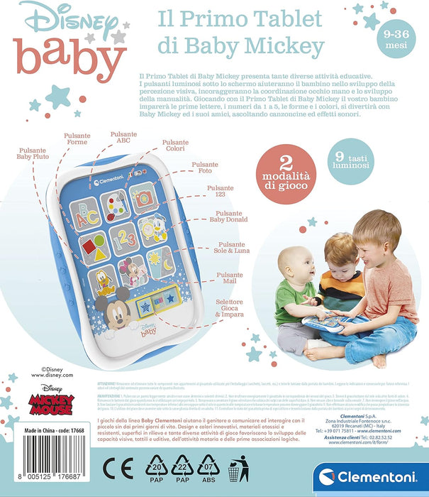 Clementoni Disney Baby Mickey Toy, Mickey Mouse, Italian Speaking Electronic Game, First Tablet Children 9 Months, Multicoloured, 17668