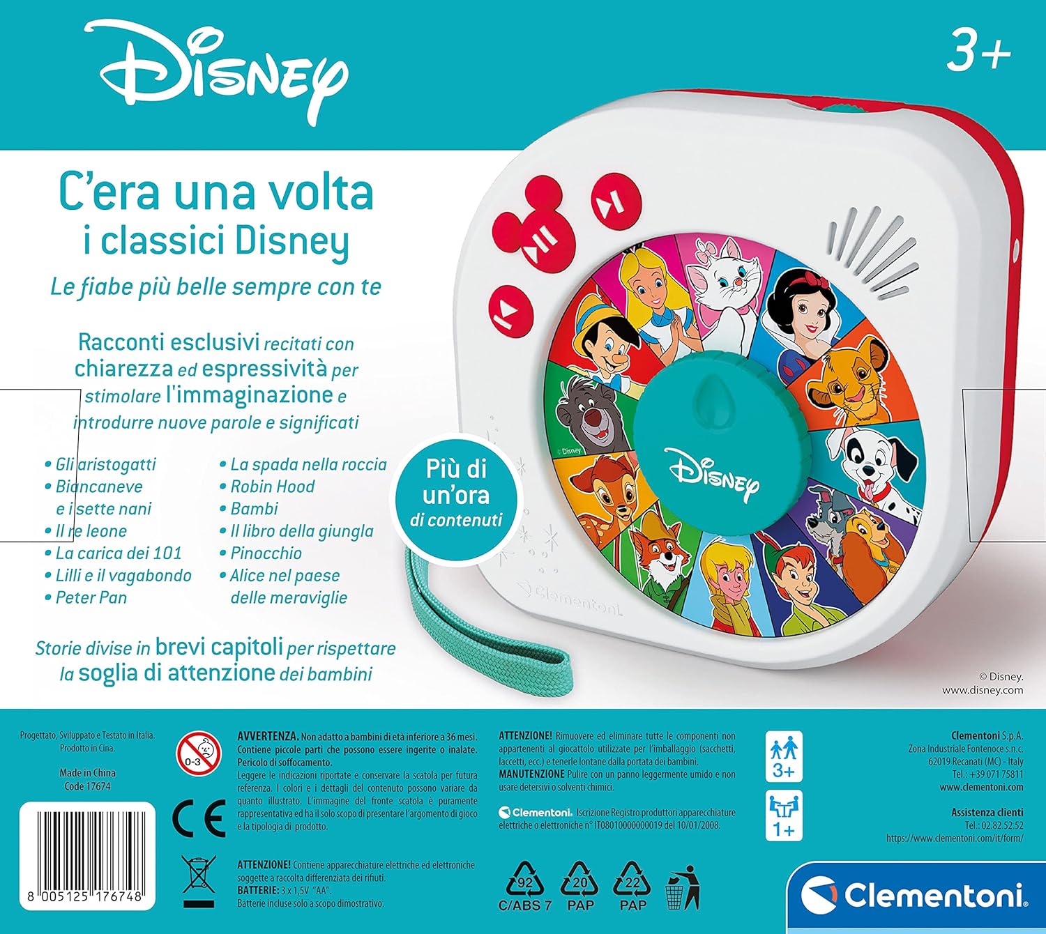 Clementoni - 17674 - Once Upon a Time - Disney Classics Storyteller - Tells Disney Electronic Educational Stories for Children 3 Years, Storytelling in Italian
