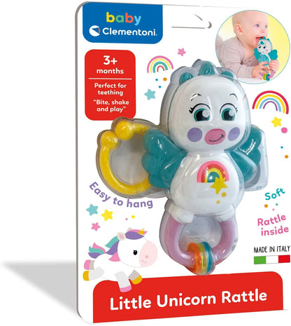 Clementoni - 17778 - Little Unicorn Rattle - Toddler Toy, Early Years Toys, Infant Toys, New Born Soft Toys Gift, 3 Months, Crinkle Squeaky Toys, Sensory Learning Toys, Stroller Pendant, Made In Italy