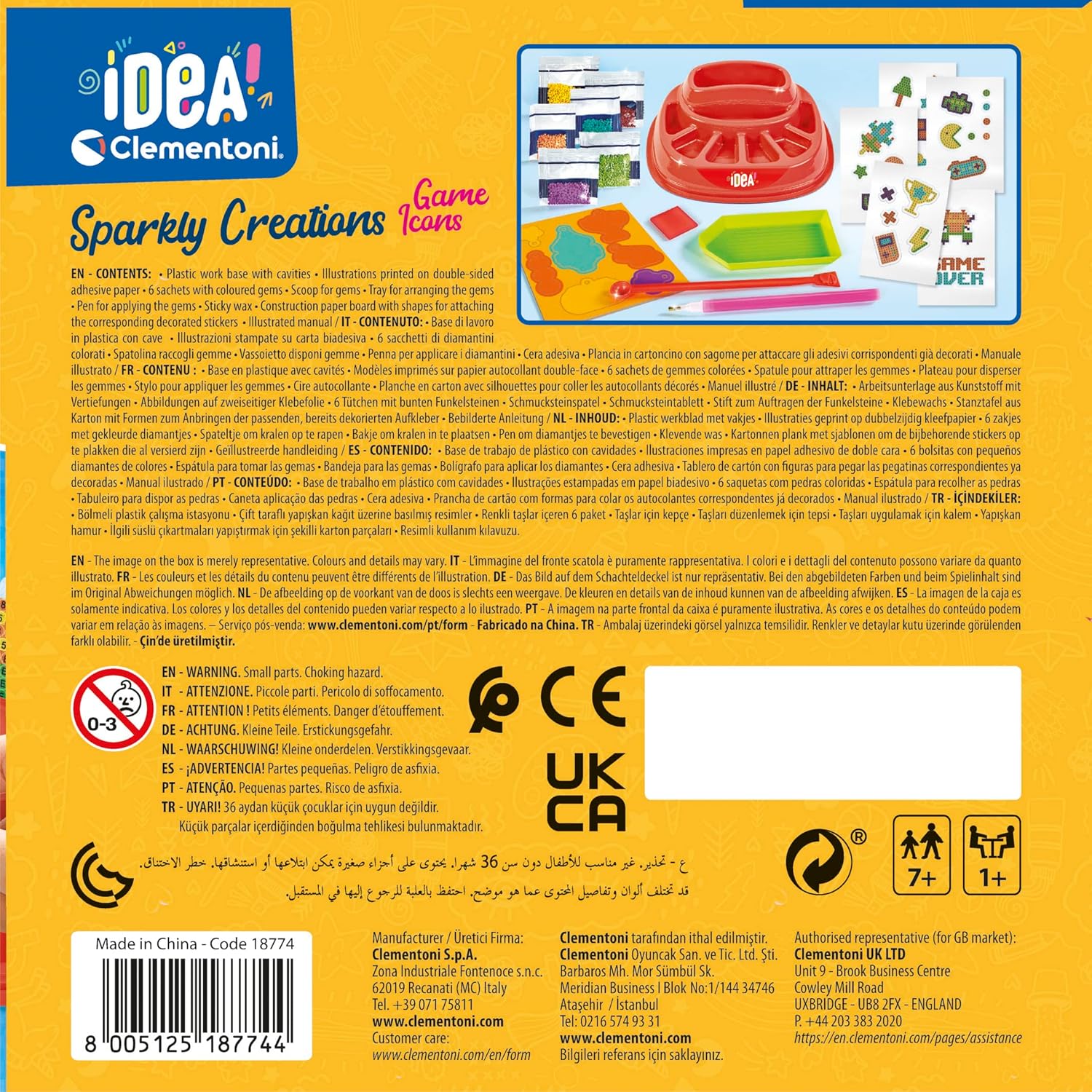Clementoni- Idea-Sparkly Creations-Game Icons Painting, Diamond Art, Kit Arte, Laboratorio Gemme, Gioco Creativo Bambini 7 Anni, Colore Multilingua, 18774