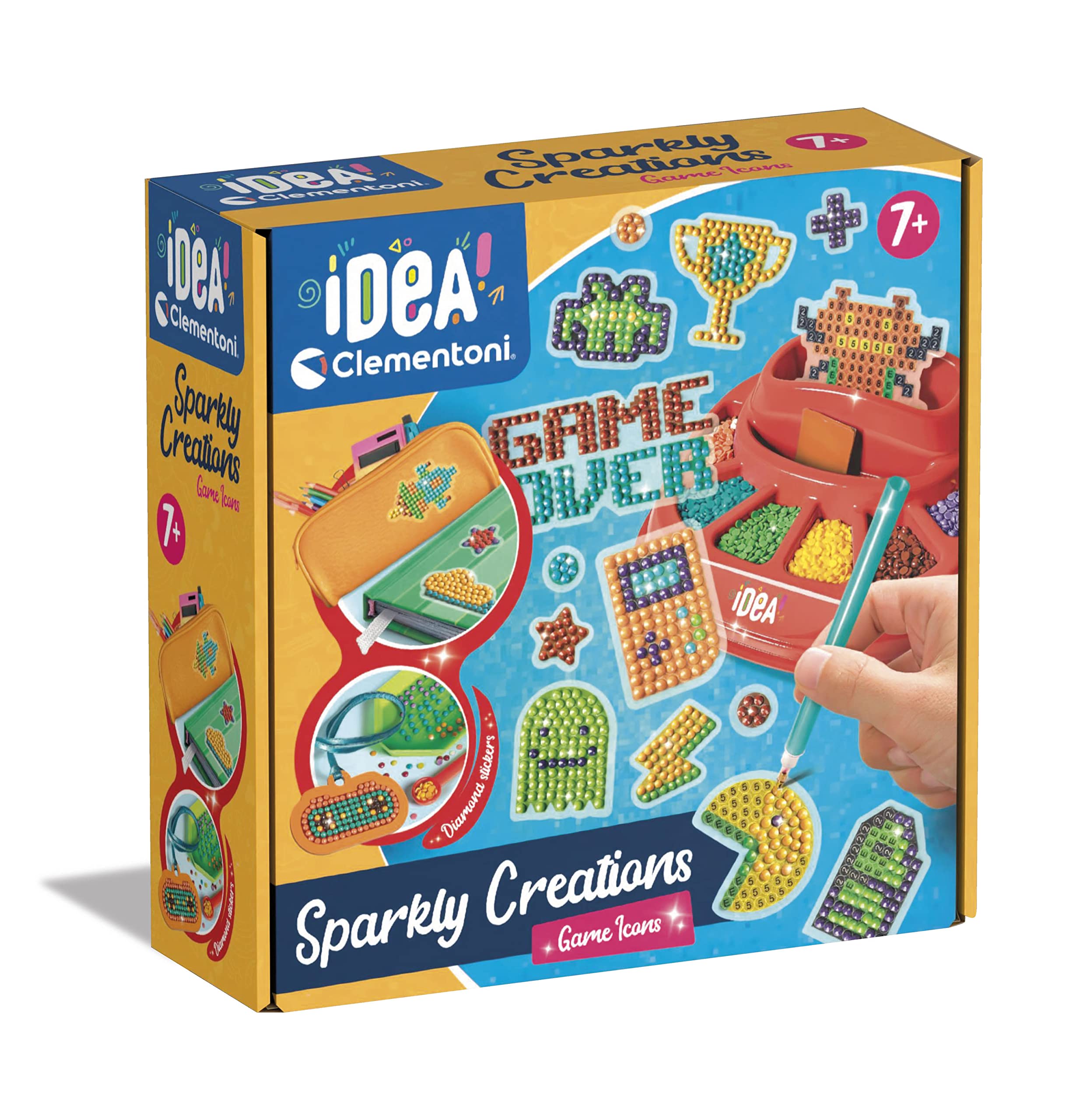 Clementoni- Idea-Sparkly Creations-Game Icons Painting, Diamond Art, Kit Arte, Laboratorio Gemme, Gioco Creativo Bambini 7 Anni, Colore Multilingua, 18774