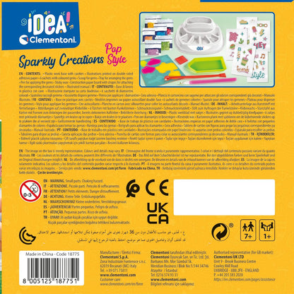Clementoni - Idea-Sparkly Creations-Pop Style Painting, Diamond Art, Art Kit, Gems Workshop, Creative Game Children 7 Years, Multilingual Color, 18775