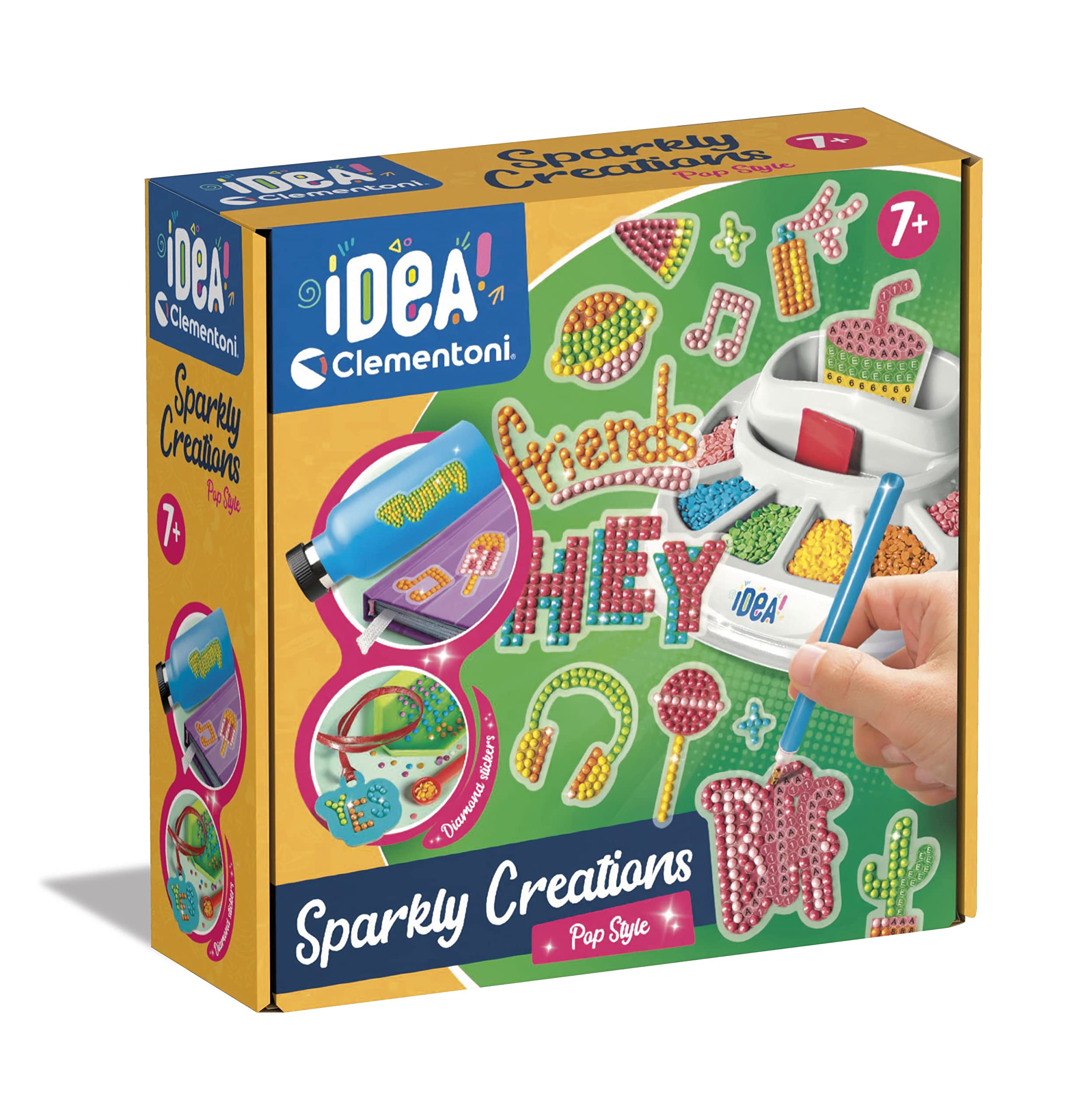 Clementoni - Idea-Sparkly Creations-Pop Style Painting, Diamond Art, Art Kit, Gems Workshop, Creative Game Children 7 Years, Multilingual Color, 18775