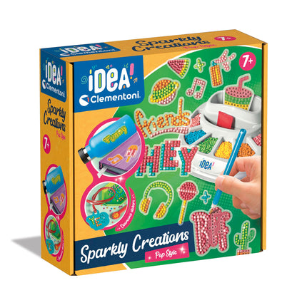 Clementoni - Idea-Sparkly Creations-Pop Style Painting, Diamond Art, Art Kit, Gems Workshop, Creative Game Children 7 Years, Multilingual Color, 18775