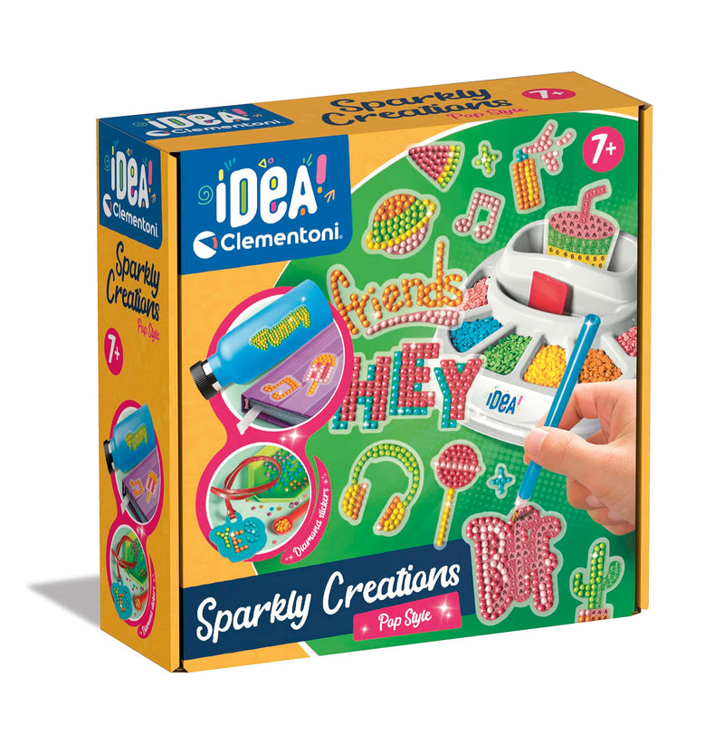 Clementoni - Idea-Sparkly Creations-Pop Style Painting, Diamond Art, Art Kit, Gems Workshop, Creative Game Children 7 Years, Multilingual Color, 18775