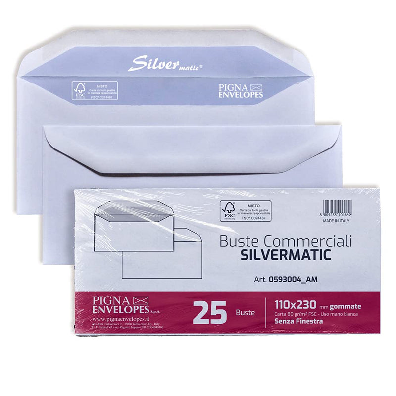 25 BUSTE BIANCHE 110X230MM S/FINESTRA 70GR LEYLA PIGNA