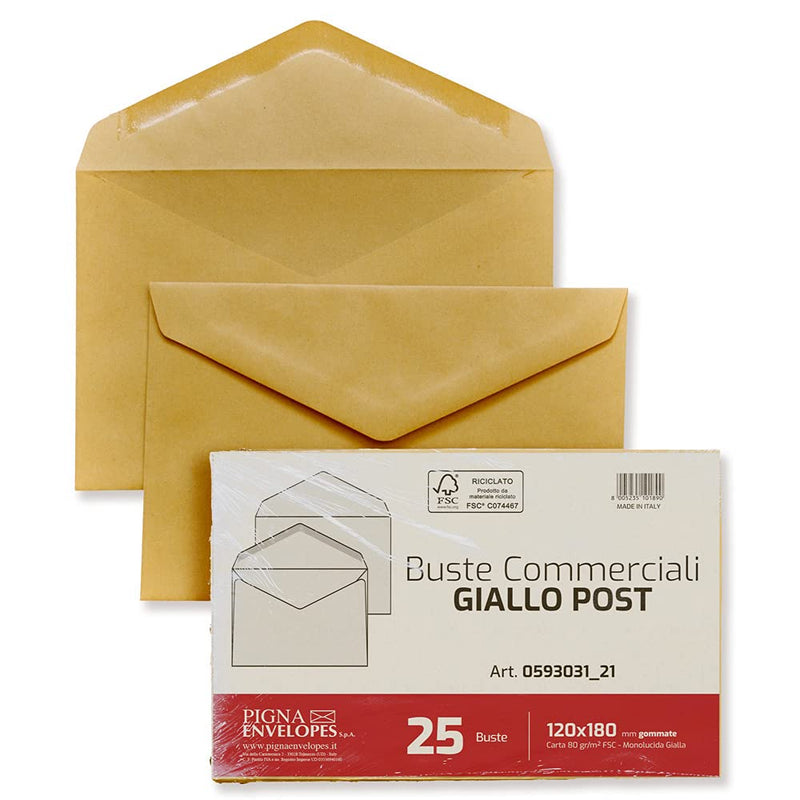 PIGNA Buste Gialle Pigna – 12 x 18 cm – 70 g/mq – 0593031 (CONF. 25