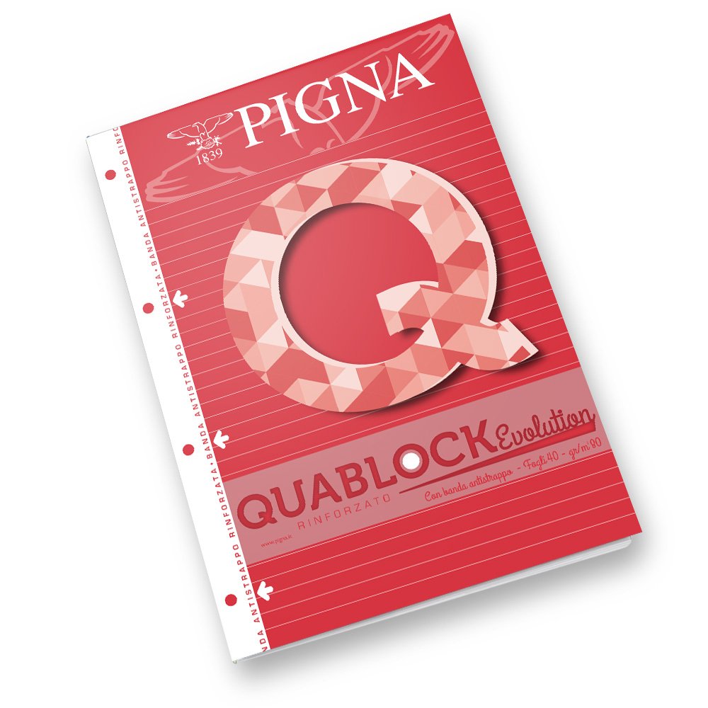 PIGNA 02112151R COLLATI Block with 4 Holes Reinforced A4, 40 Sheets