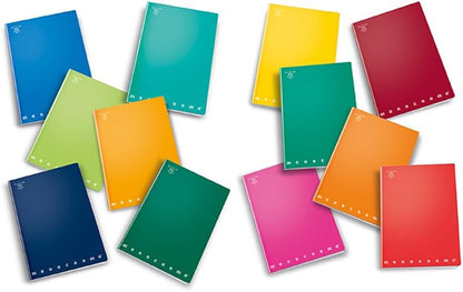 Pigna Monochrome A5 Notebooks, 0Q Stripe, 5mm Squares, Assorted Colours, Pack of 10