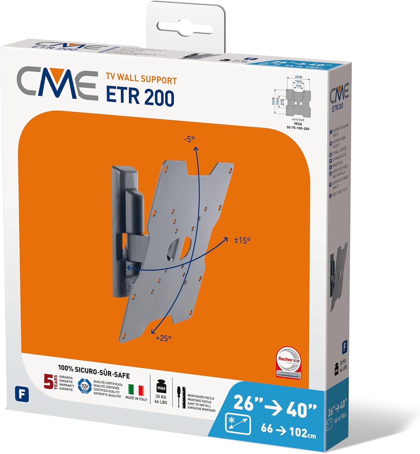 Meliconi Cme Etr200 Slim Tilt Wall Bracket For All 26-40 Inch Tv Ledlcd &Plasma Max Vesa 200 Made In Italy