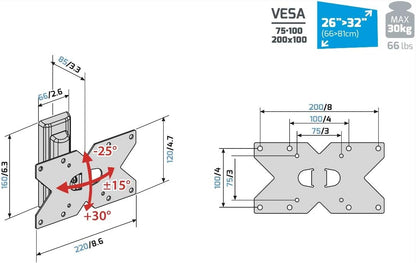 Meliconi CME ETR120, Supporto TV Parete, Supporto TV Inclinabile, Staffa per TV a Schermo Piatto da 14" a 32", Attacco VESA 75-100-200x100, Portata 20 Kg, Made in Italy, Nero