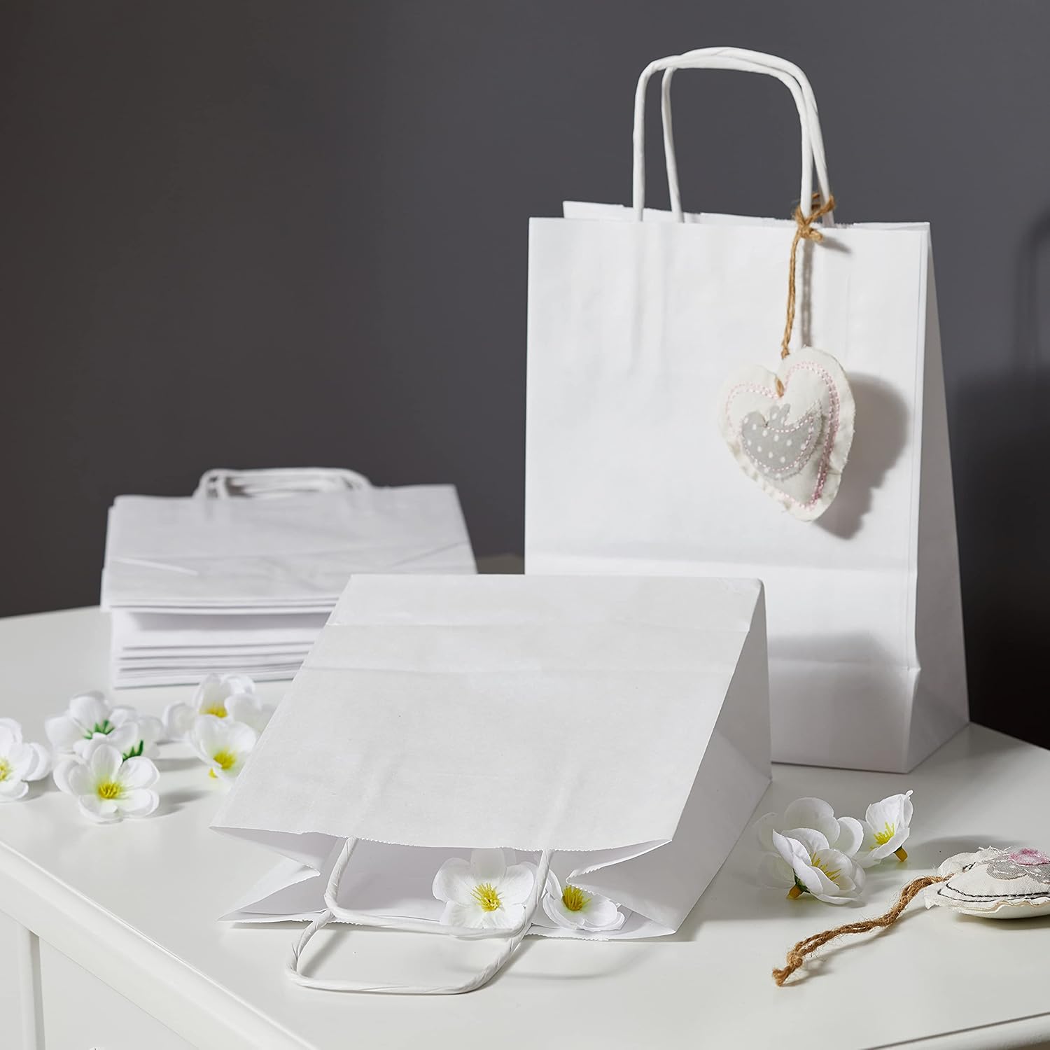 Rex Sadoch SDS16BIA Paper Bags with Twisted Handles, Pack of 25, White