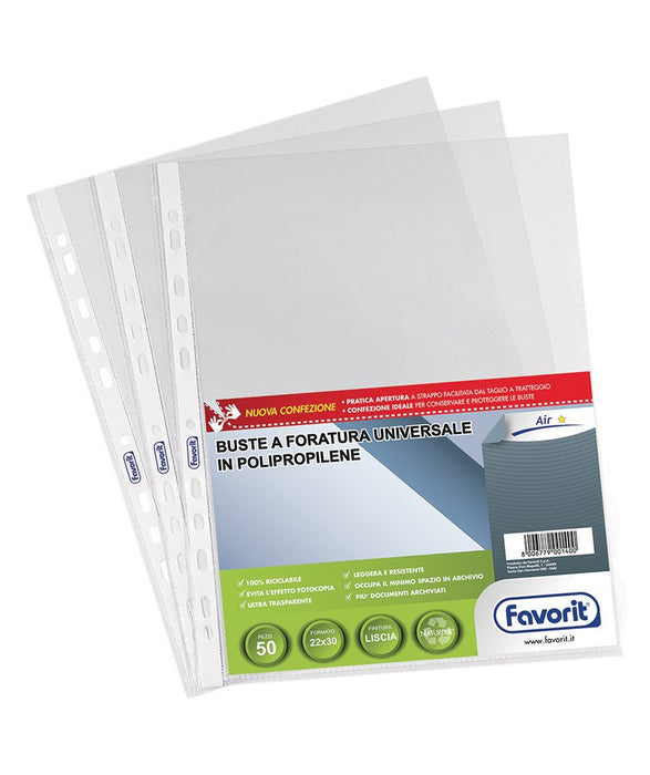 Buste foratura universale Liscio Super Clear Favorit-Strd-Banda trasp.-22x30 cm 01021501 (conf.50