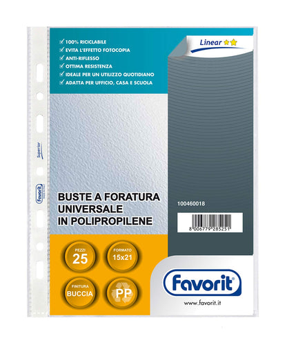 Favorit 100460018 – Sobres perforados universales, 25 sobres, 15 x 21 cm, transparente