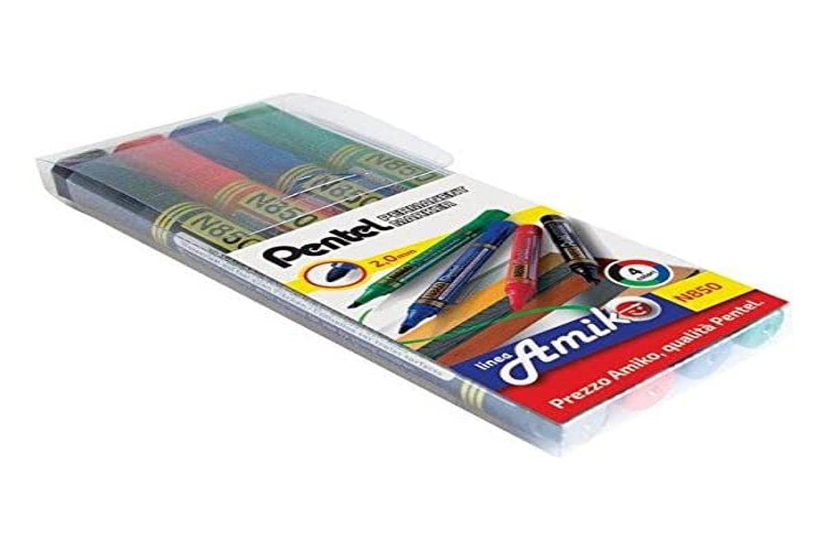 Pentel N850 Black,Blue,Green,Red 4pcs Permanent Marker Pens (Black,Blue,Green,Red,Multicolour,Plastic,2mm,4pcs