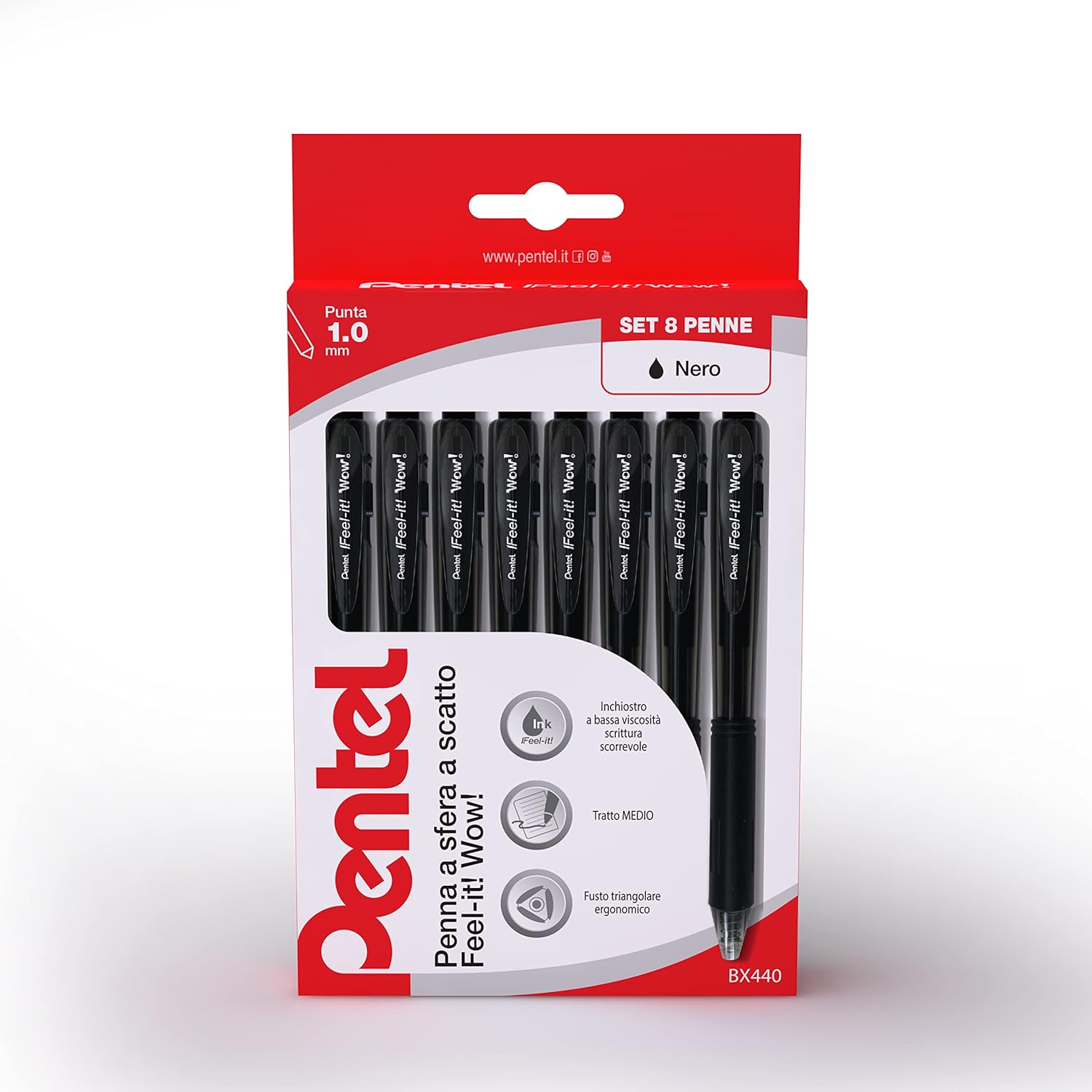 Pentel BX440 Feel-it Wow penna sfera a scatto 1,0 mm 8 nero