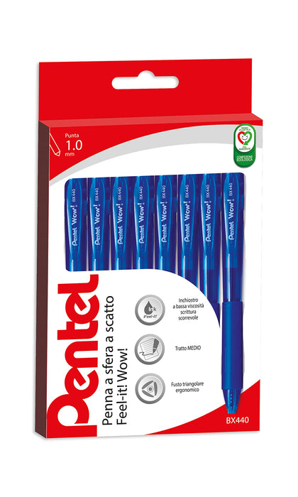 Pentel BX440 Feel-it Wow penna sfera a scatto 1,0 mm 8 pz blu