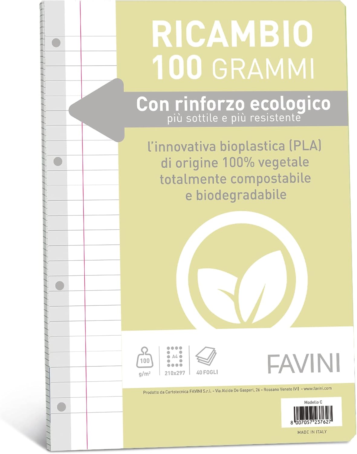 Favini 90736 Spare Parts with Ecological Reinforcement, A4, 100 g, 40 Sheets, 1 Staff with Margin