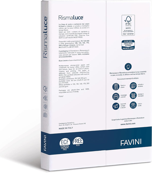 Favini A670124 Carta Rismaluce, A4, 240 G/Mq, 266 µm, 100 Pezzi