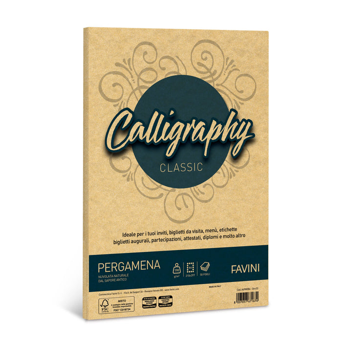 Favini A69W084 Calligraphy Pergamena Liscio, 21 x 29.7 cm, oro
