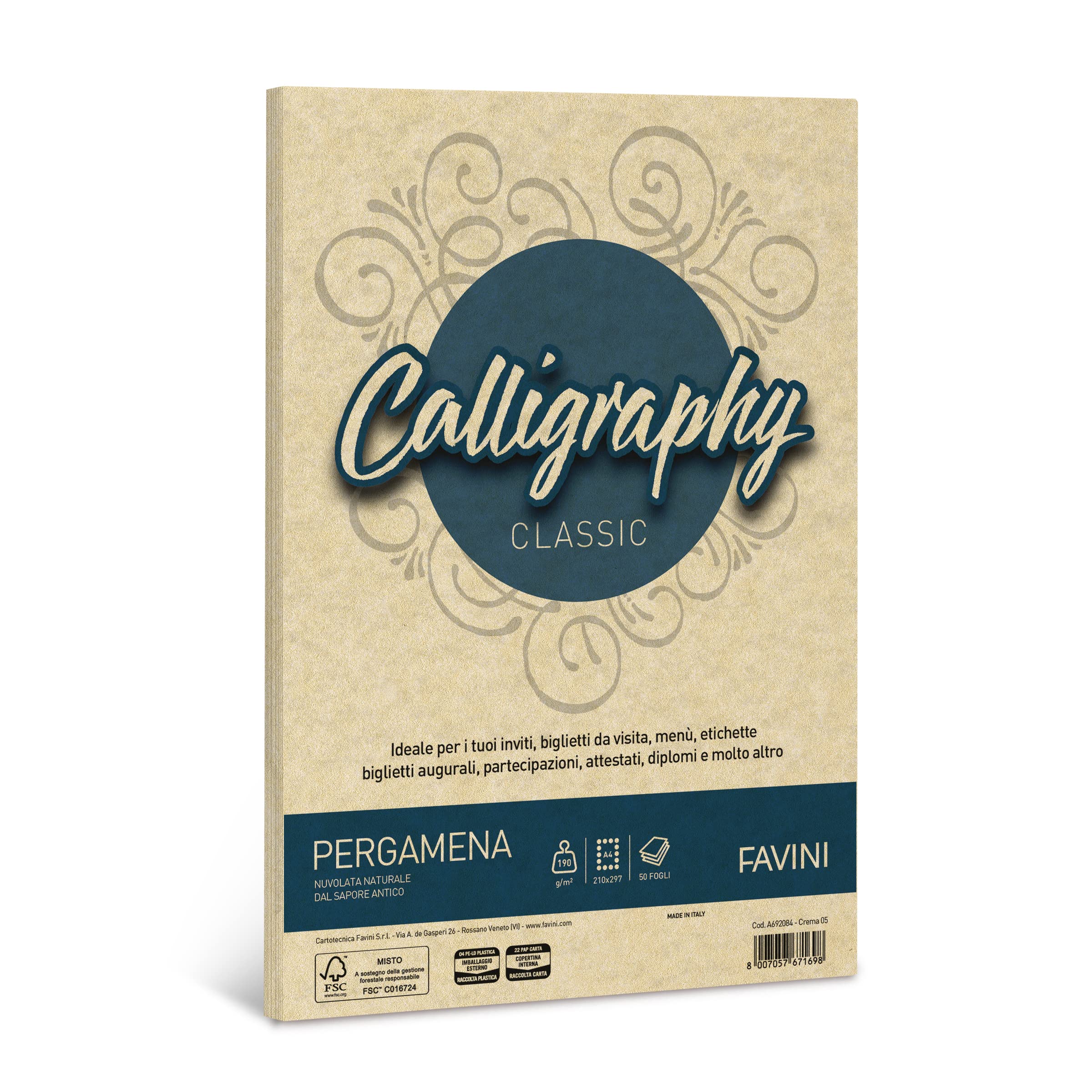 Favini Calligraphy A692084 - Papel pergamino (A4, liso, 50 unidades