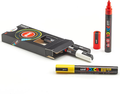 Posca - UniPosca Set con 4 rotuladores acrílicos surtidos, variedad original de punta redonda 1,8-2,5 mm - Colores para niños y artistas Uni válidos como colores para tejidos, madera, vidrio y otros