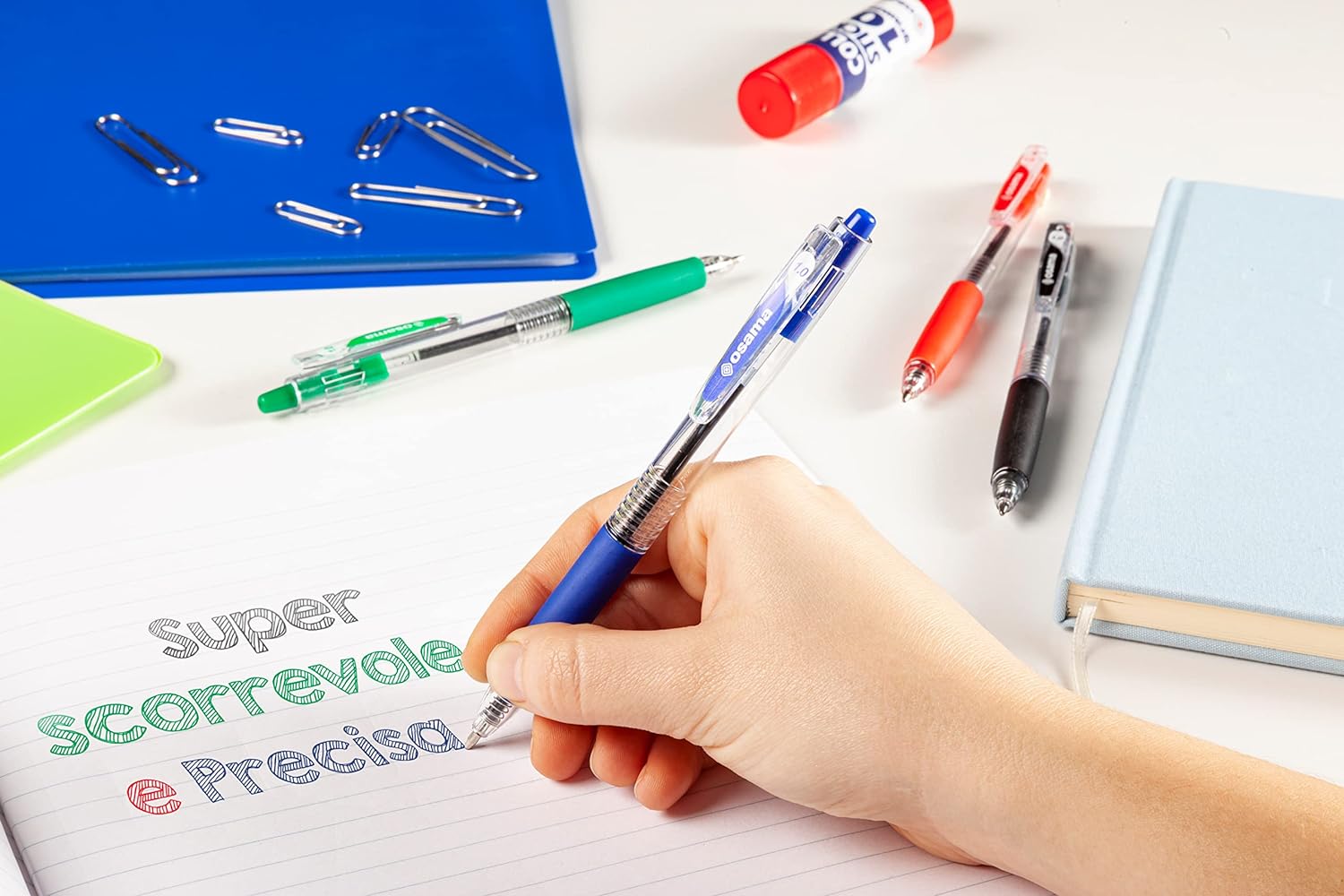 OSAMA - Gel Pen Set with Super Smooth and Precise OBG Ink, Pack of 48 with 1 mm Ballpoint Pen - Snap Gel Pen, Ideal for School Stationery, Office, University and Stationery, Blue