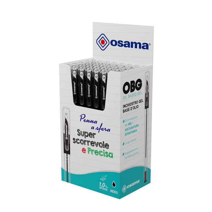 OSAMA - Gel Pen Set with Super Smooth and Precise OBG Ink, Pack of 48 with Ballpoint Pen 1 mm - Gel Pen with Cap, Ideal for School Stationery, Office, University and Stationery, Black