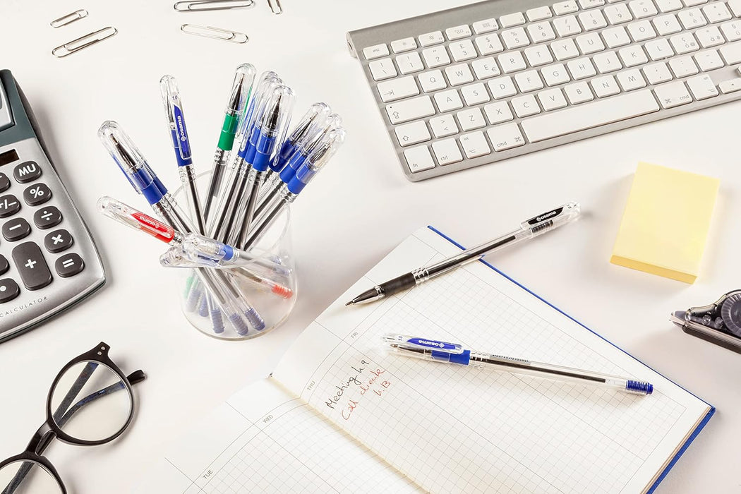 OSAMA - Gel Pen Set with Super Smooth and Precise OBG Ink, Pack of 48 with Ballpoint Pen 1 mm - Gel Pen with Cap, Ideal for School Stationery, Office, University and Stationery, Black