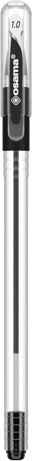 OSAMA - Gel Pen Set with Super Smooth and Precise OBG Ink, Pack of 48 with Ballpoint Pen 1 mm - Gel Pen with Cap, Ideal for School Stationery, Office, University and Stationery, Black