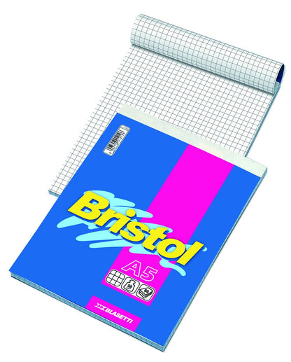 Blasetti Bristol Blocco Note - Block Notes punto metallico a quadretti, Ideale per appunti, Formato A5 (15Cm X 21Cm) – Rigatura 5M (5mm) Senza Margini. Confezione da 10 pezzi