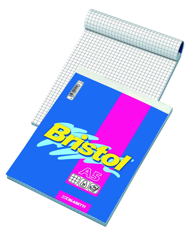 Blasetti Bristol Blocco Note - Block Notes punto metallico a quadretti, Ideale per appunti, Formato A5 (15Cm X 21Cm) – Rigatura 5M (5mm) Senza Margini. Confezione da 10 pezzi