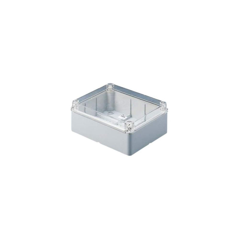 Gewiss GW44426 Smooth Wall Box for Junction, Electric and Electronic Equipment, Plain Screwed Transparent Lid, 150 mm Length x 110 mm Height x 70 mm Diameter, 29 mm Max Hole, Grey