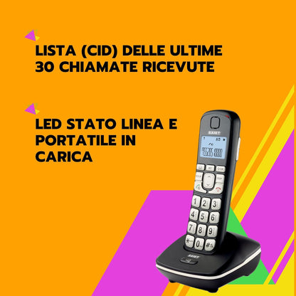 SAIET - Telefono Cordless Casa e Ufficio 3660 LEM - Cordless con Vivavoce e Audio Amplificato - Telefono Cordless con Tasti Grandi e Schermo Intuitivo 13500789
